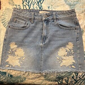 PacSun Light Blue Floral Embroidered Mini Skirt